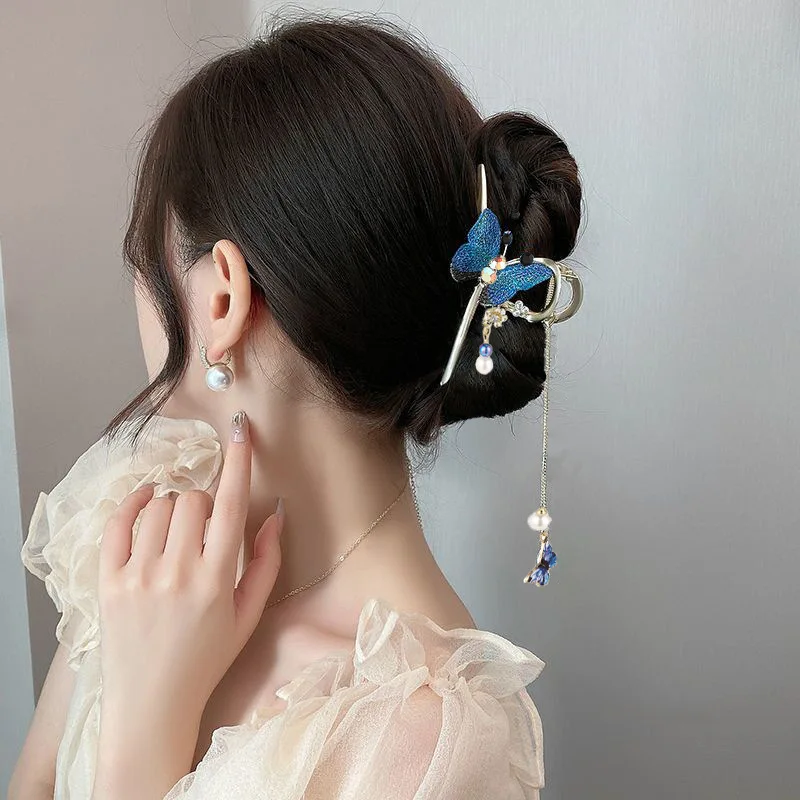 2022 Fall New Vintage Butterfly Tassel Hairpin Grab Clip grace Tassel Metal Pan Hair Hairpin Headgear decorative accessories женский велосипед forward grace 26 1 0 год 2022 синий белый ростовка 17