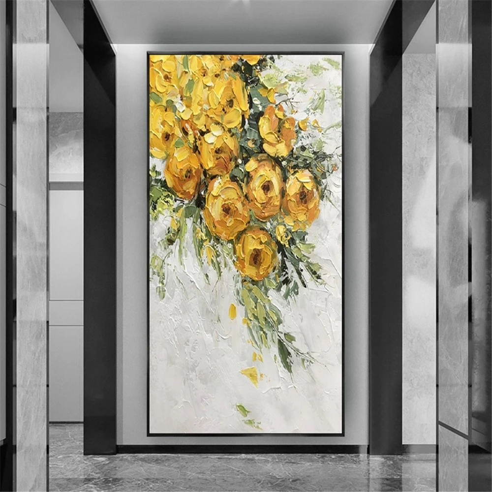 

Skilled Artist New Design Abstract 3d Flowers Oil Painting Palette Knife Canvas Floral Art Textured Wall Trim Artwork Home Decor