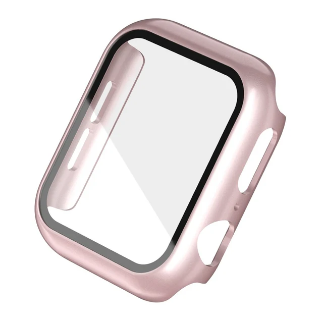 Hard PC Case for Apple Watch Series 45mm 41mm 44mm 40mm 42mm 38mm Tempered Protective Cover for Iwatch Serie 7 6 5 4 3 2 1 SE Rose Gold
