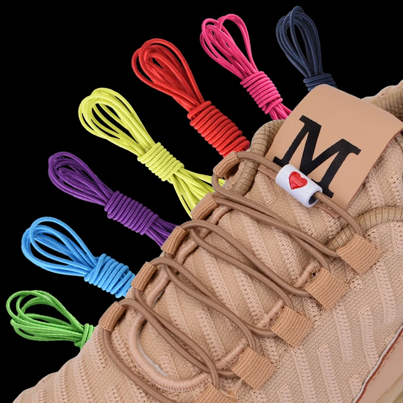 

New Elastic No Tie Shoelaces Metal Love buckle Round Shoelace Kids Adult Quick Lazy Sneakers Shoes Lace Shoestrings 25 Colors