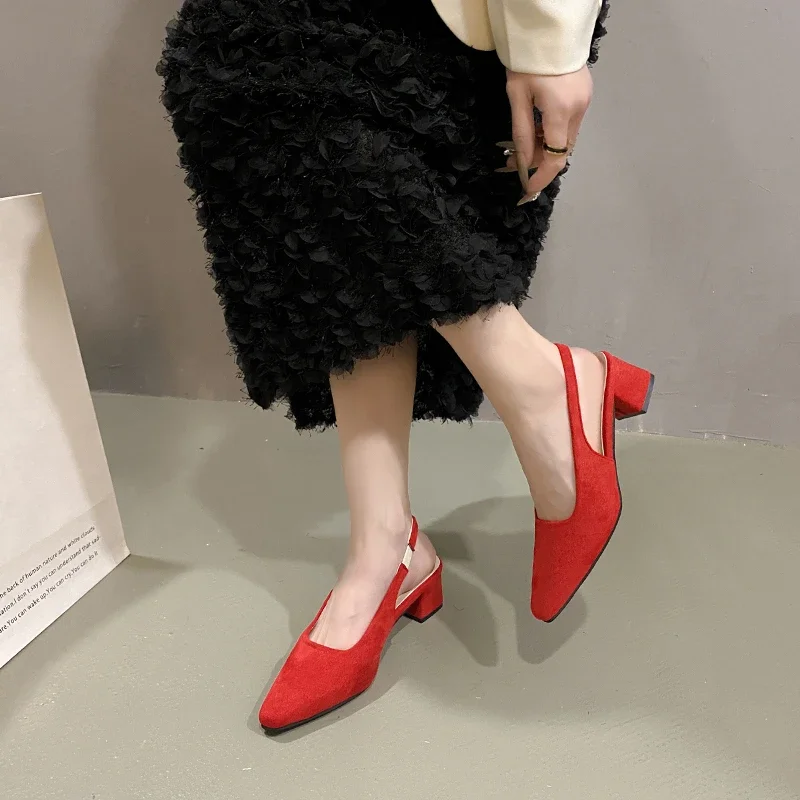 Women Suede Low-heeled Slingbacks High Heels Fashion Classics Sexy Dress Pumps Pointed Toe Solid Color Sandals women slingback sandals women high heels shoes women dress shoes