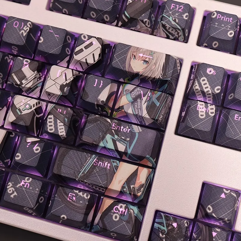 Backlit Anime Gaming Key Caps Arquivo Azul Sunashi Shiroko Pbt Desenhos Animados Anime Ansi 61 87 104 108 Chaves Set - Imagem 2