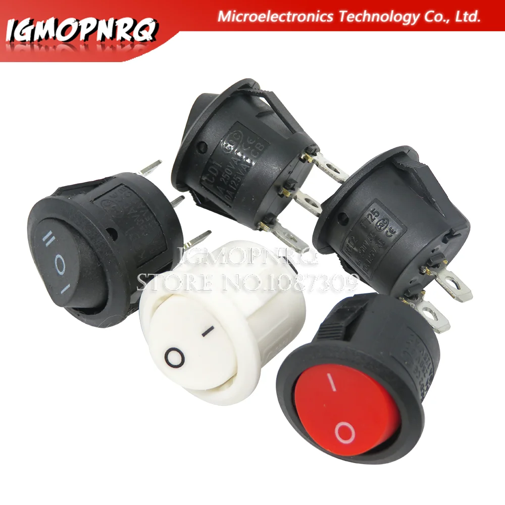 5Pcs Interruttore A Pulsante 20Mm Spst 2Pin 3Pin 3A 250V Kcd1-105 Kdc1 Fdkjgecf Snap-In On Off Interruttore A Bilanciere Rotondo Nero Rosso Bianco