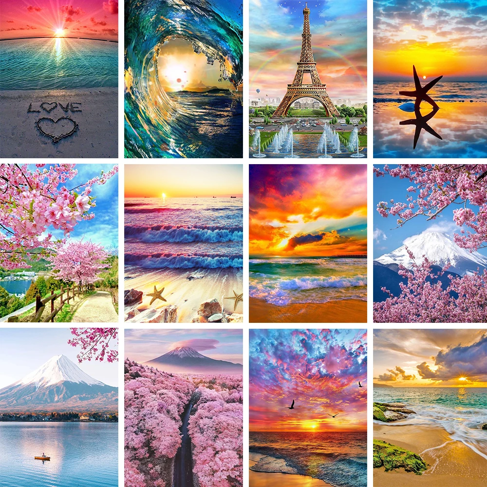 Diamond Painting,DIY Monte Fuji Sakura Pittura Diamante,Hobby Creativi Adulti/Bambini Painting by Numbers Strass Cristallo Ricamo Arte Craft Kit,per Decorazione Della Parete Domestica 40x120cm JZ-6242