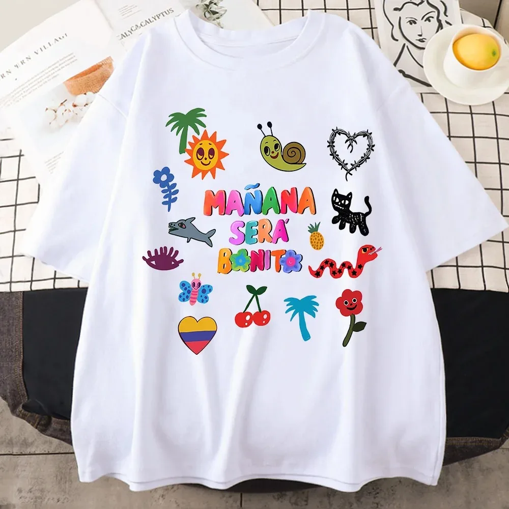 Camiseta de algodão manga curta masculina, moda casual, roupas grandes, Karol G Manana Sera Bonito, cantora musical, 2024