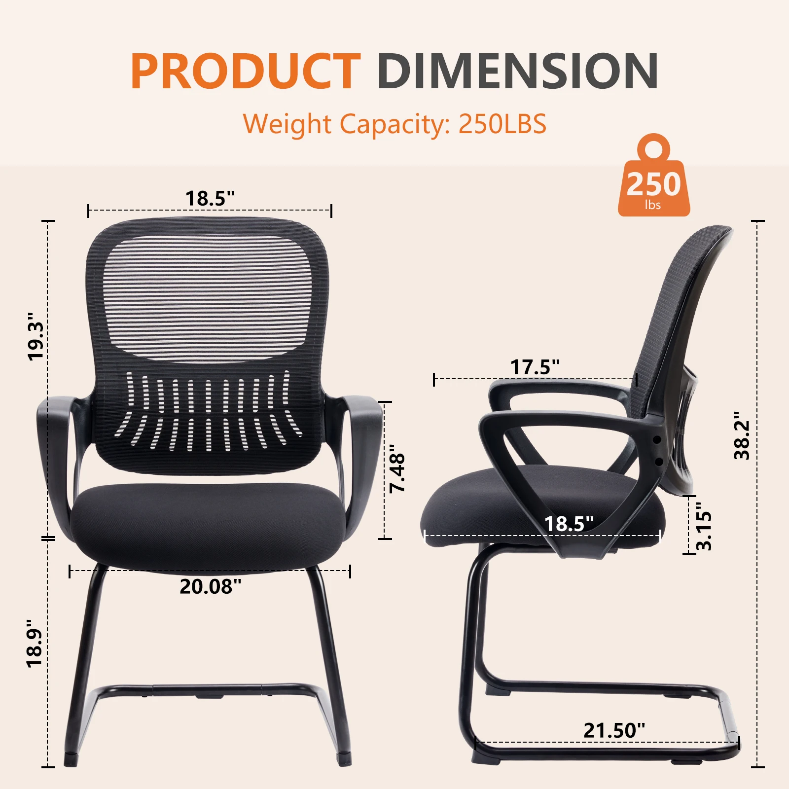 JHK Ergonomic Office Chair No Wheels with Comfy Armrest and Mesh Lumbar Support Back Basket Design for Guest Reception 2
