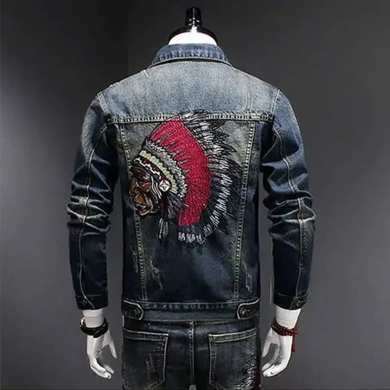 thumbnail image 1 of Abrigos de mezclilla para hombre, chaqueta vaquera azul de otoño para hombre con bordado, talla L Y2k, ropa holgada de tela para hombre, alta calidad, G grande, 1 of 5