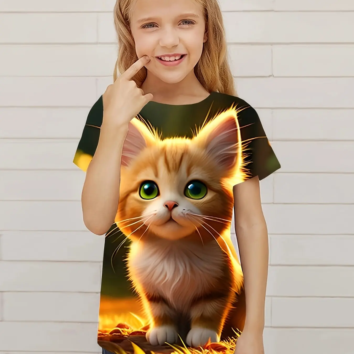 Children's Clothing Cute 3D Cat Graphic Print Short Sleeve Tops Kids Clothes T-Shirt Casual Pullover Child Boys Girls Summer 5