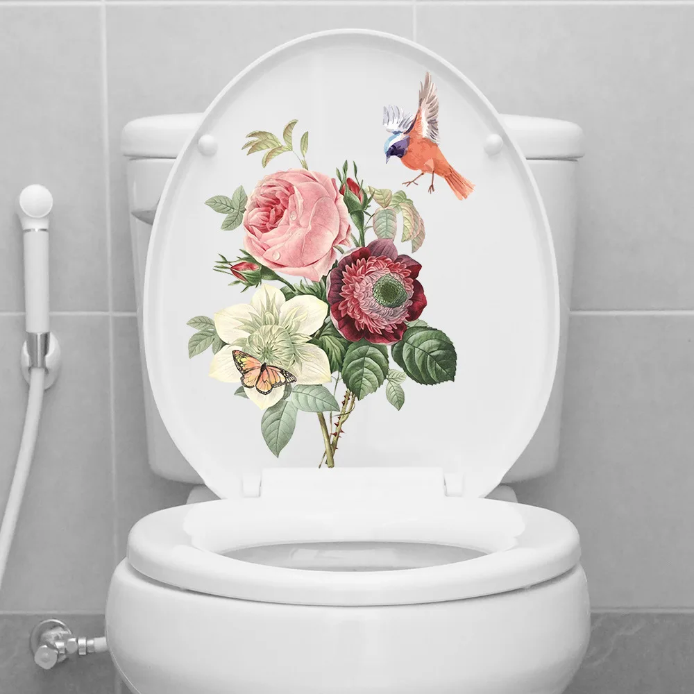 C13# Bathroom Toilet Stickers Modern Minimalist Flowers Pattern Wall Sticker Paintings Wallpaper For Bathroom Decoration