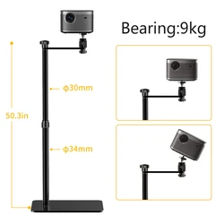 128cm/50Inch Floor Projector Support Stand Metal Holder Multi-angle Adjustable 360 PTZ Rotating Projector Bracket for Film Video