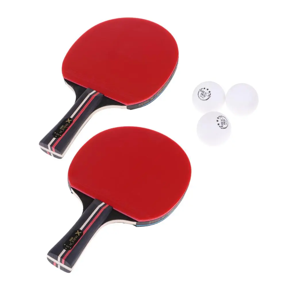 2Pcs Professional Wood Table Tennis Racket Pong Racket Paddle Bat with 3 Ball