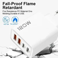 120W 4 Port USB C Charger PD3.0 Fast Charging Station Data Cable Wall Adapter For iPhone Samsung Xiaomi Redmi Huawei EU US Plug 2
