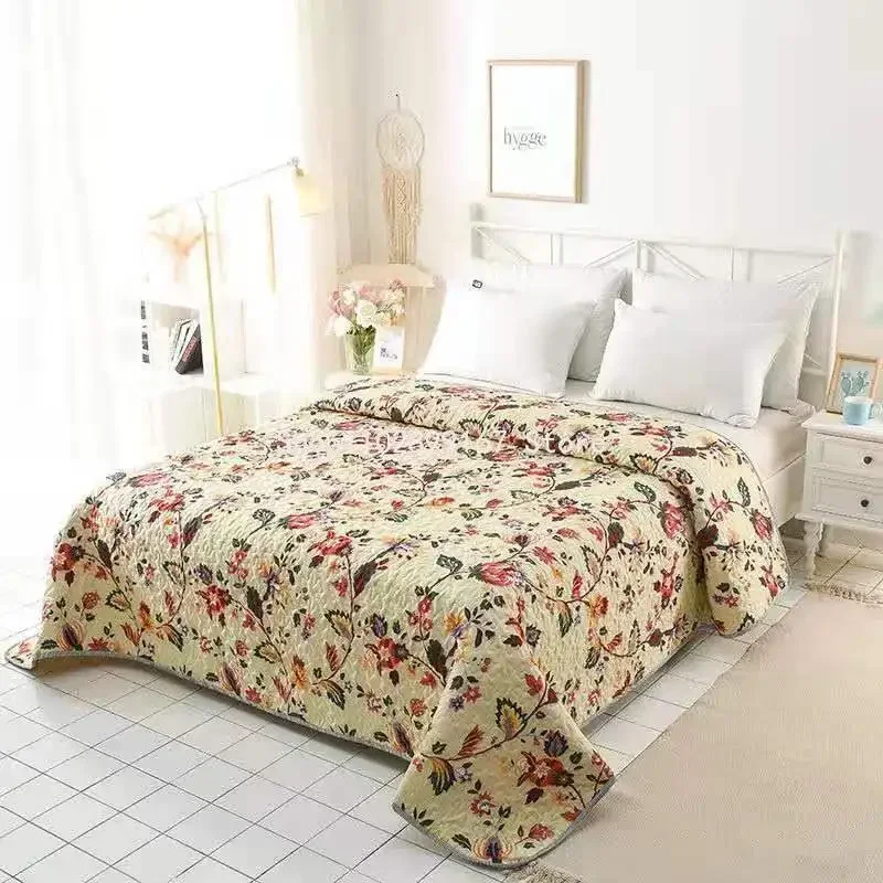 Bedspread Washed Cotton Quilted Bed Cover Queen King Size Pastoral Style Non Slip Sheet Blanket Quilt Warm Printied Bedding
