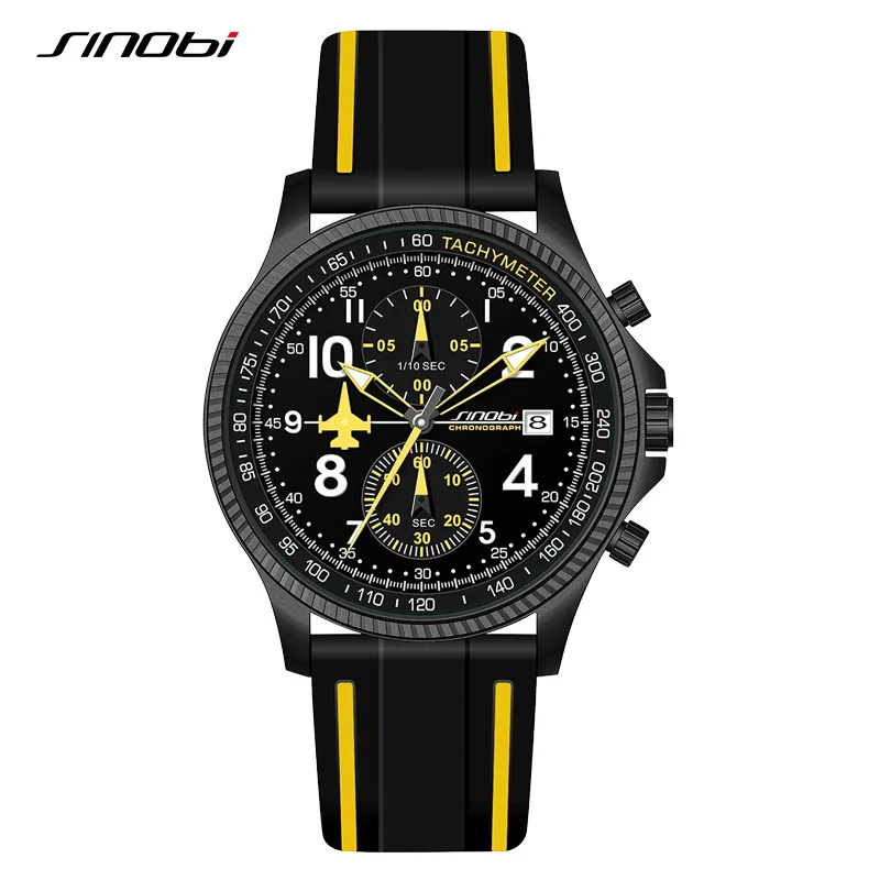 New SINOBI Creative Design Airplane Chronograph Men's Watches