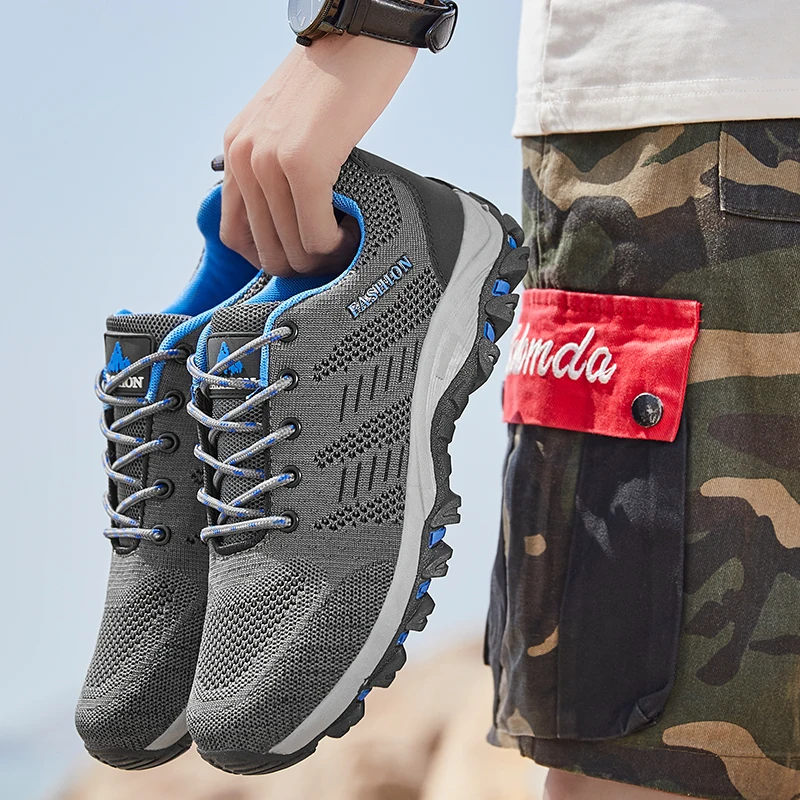 

Mens Outdoor Casual Shoes Fahion Mountain Climbing Sneakers Male Light Rubber Hiking Footwear Black Spring Autumn Mesh Footwear