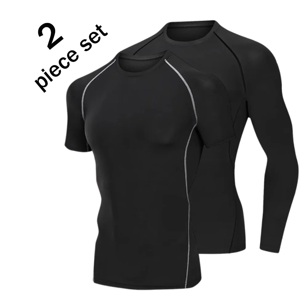 2 pieces men's compression sports T-shirt short sleeves training fitness T-shirt men's quick-dry running sports T-shirt