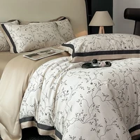 Parure de lit en Lyocell Eucalyptus, doux et soyeux, rafraîchissant, Double, Queen, King, fleurs, imprimé, housse de couette, drap de lit, taies d'oreiller, 4 pièces, été 1