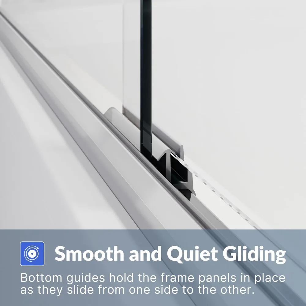 Bathtub Shower Door 60" W x 62" H Semi-Frameless Double Sliding Design Shower Tub Door 1/4" Clear Glass Panel, Chrome Finish 5