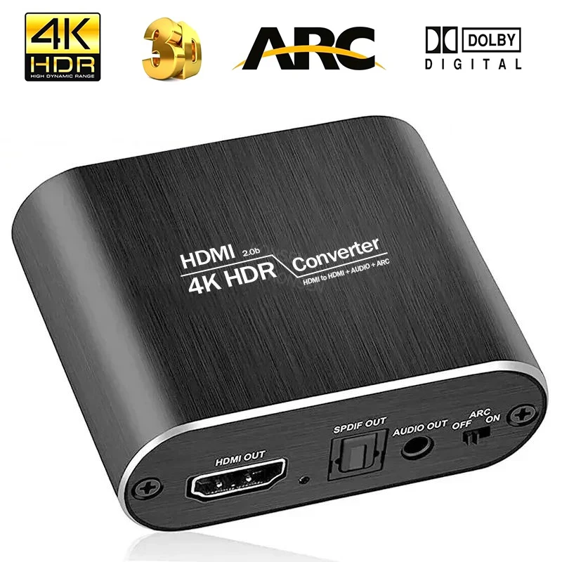 4K HDMI Audio Extractor with ARC Return Switch HDMI to Optical Toslink SPDIF + 3.5mm Audio Converter for PS5 Xbox TV hdmi audio extractor