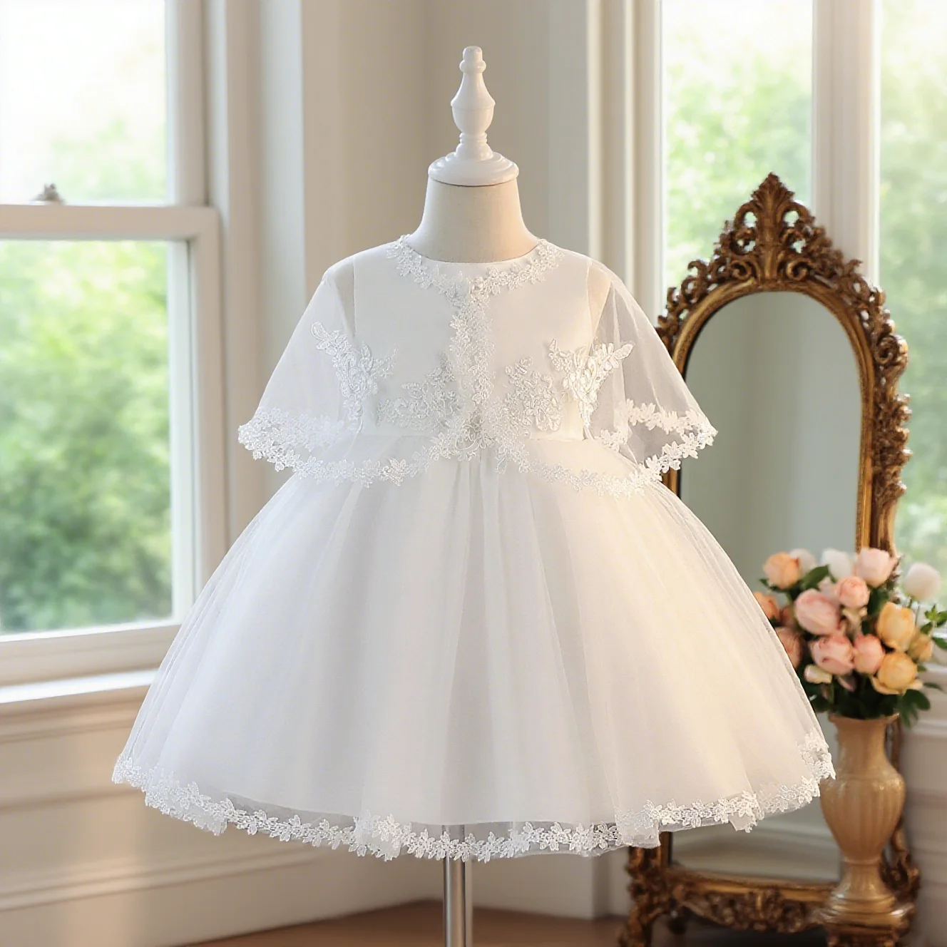 Girls lace dress white elegant cape dress suitable for graduation ceremony  birthday party - AliExpress 1501