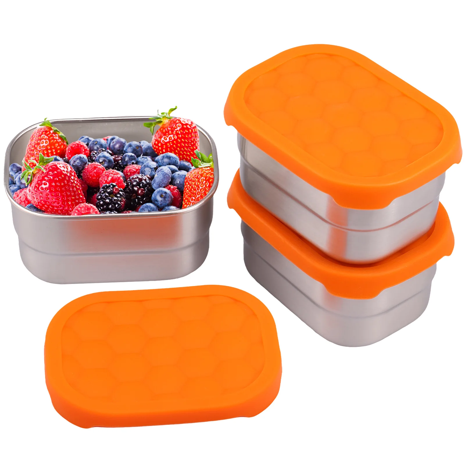 

3Pcs Stainless Steel Snack Containers with Silicone Lid 8oz Leakproof Snack Bento Box Reusable Small Food Storage Containers