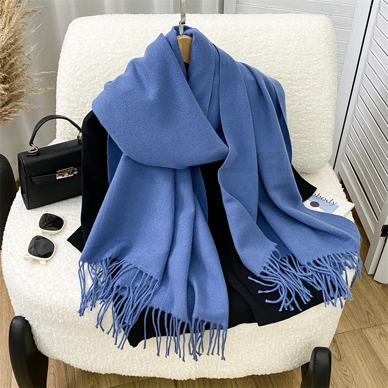 Luxus Marke Solide Kaschmir Schal für Frauen Winter Warme Schals Wraps Männer Pashmina Quasten Schals Weiblich Foulard Poncho Stola – Detail 10