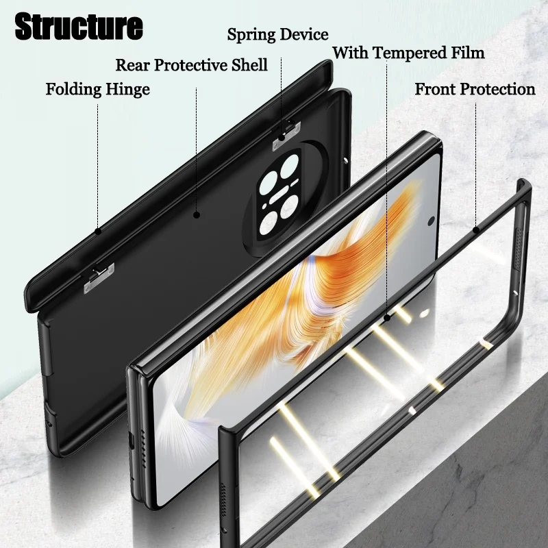 Full Cover Hinge Protection for Huawei Mate X3 Skin Feeling Hard PC Invisible Bracket Case with Screen Protector for Mate X3