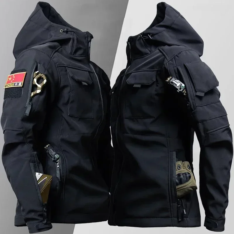 Shark Skin Tactical Jackets Men Soft Shell Waterproof Windproof Hooded  Jacket Outdoor Functional Uniforms Multi-pockets