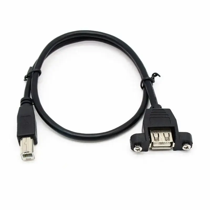 Cavo Prolunga USB 2.0 Per Stampante - B Maschio A B Femmina, Angolo 90 Gradi, Con Vite Per Pannello - 0,5 Metri - Ideale Per Scanner, CNC, Banche, HP, Canon, Epson
