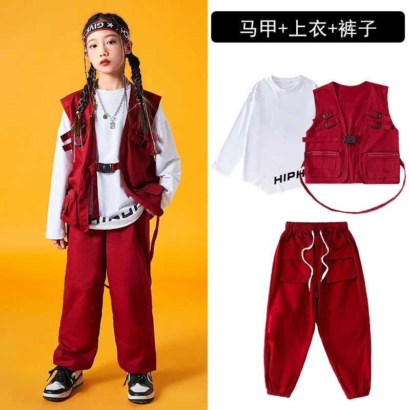 thumbnail image 1 of Traje de hip hop para niños, chaleco de otoño, pantalones, disfraces de moda para actuaciones en el escenario para niñas, 1 of 5
