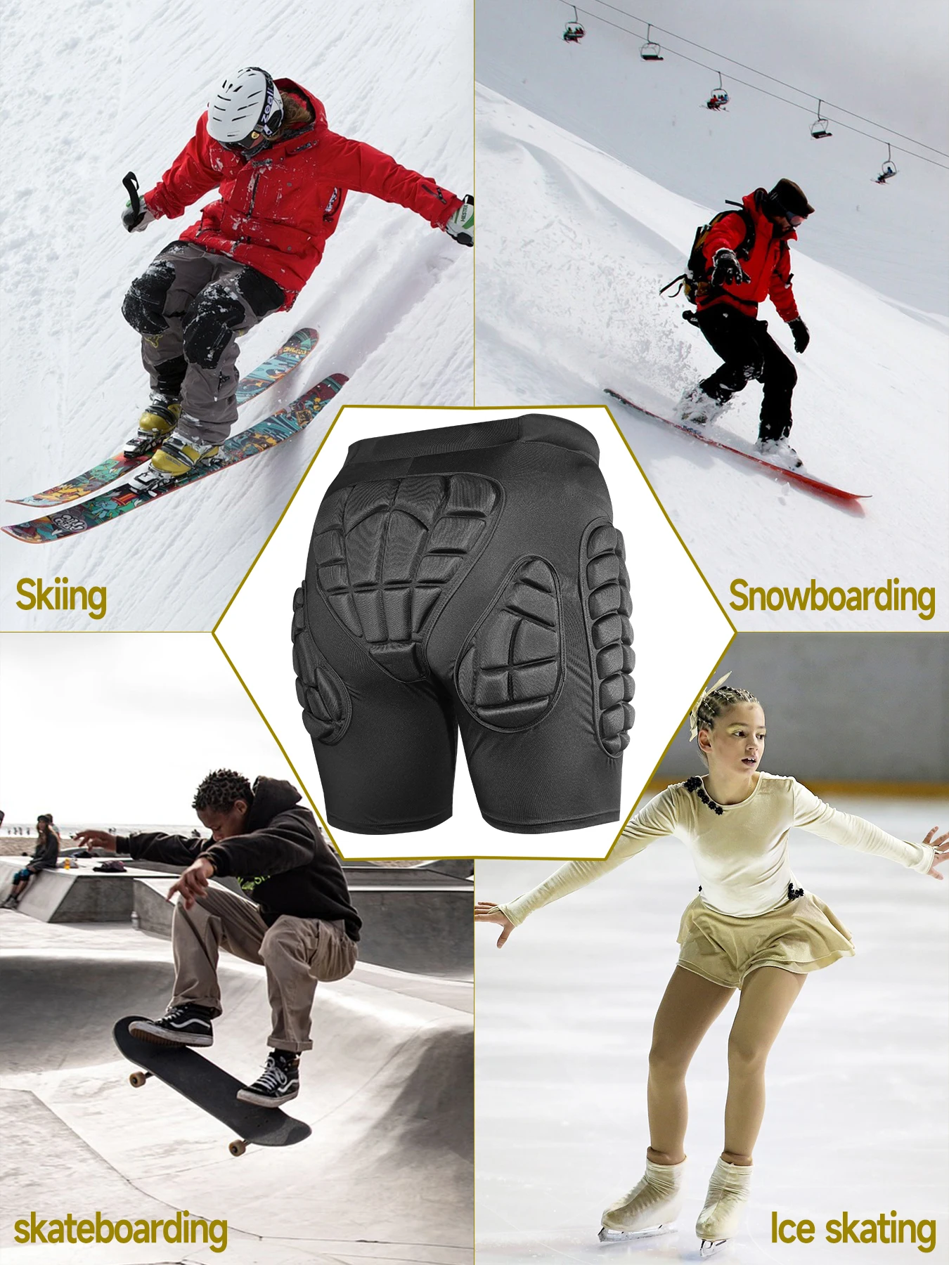 AVIVOR Protective Padded Shorts for Snowboard,Skate and Ski,Full