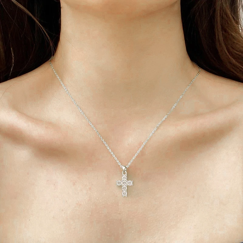 TBCYD D Color Moissanite Cross Pendant Women 18k White Gold Plated S925 Sterling Silver Necklace Chain Wedding Fine Jewelry moissanite pendant necklace