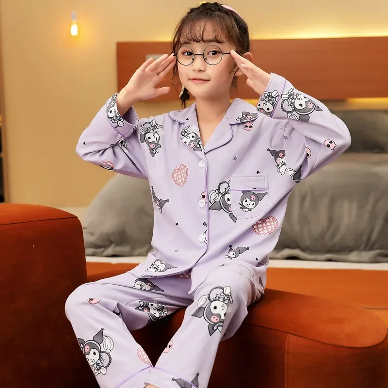 

Sanrio Kawaii Childrens Pajamas MyMelody Kuromi Cinnamoroll Anime Cartoon Spring and Autumn Cotton Cardigan Loungewear Gift