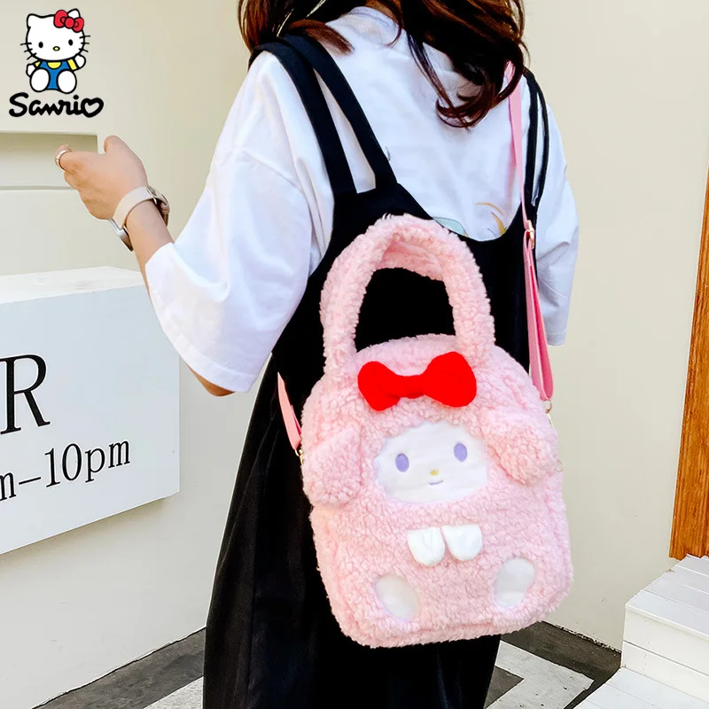 Kawaii Sanrio Plush Bag Cartoon My Melody Handbag Plushies Girls Crossbody Bag Cute Shoulder Bag High Capacity Backpack Kids Toy 10 50pcs 10mm 11mm high quality arch bridge detachable openable removable handbag shoulder belt strap hook accesories wholesale