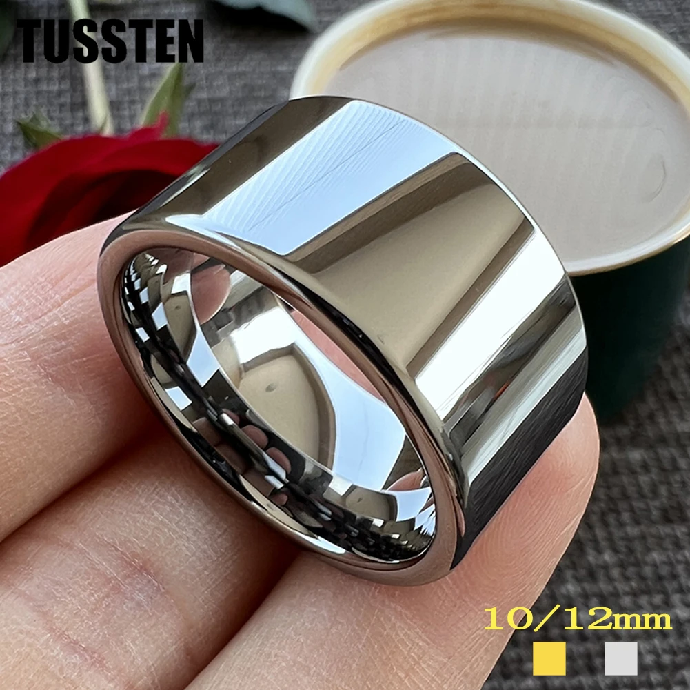 

TUSSTEN 10/12MM Wide Glossy Large Men's RingShiny Wedding Ring Tungsten Flat and Polished Ends for Comfort Fit Free Shipping