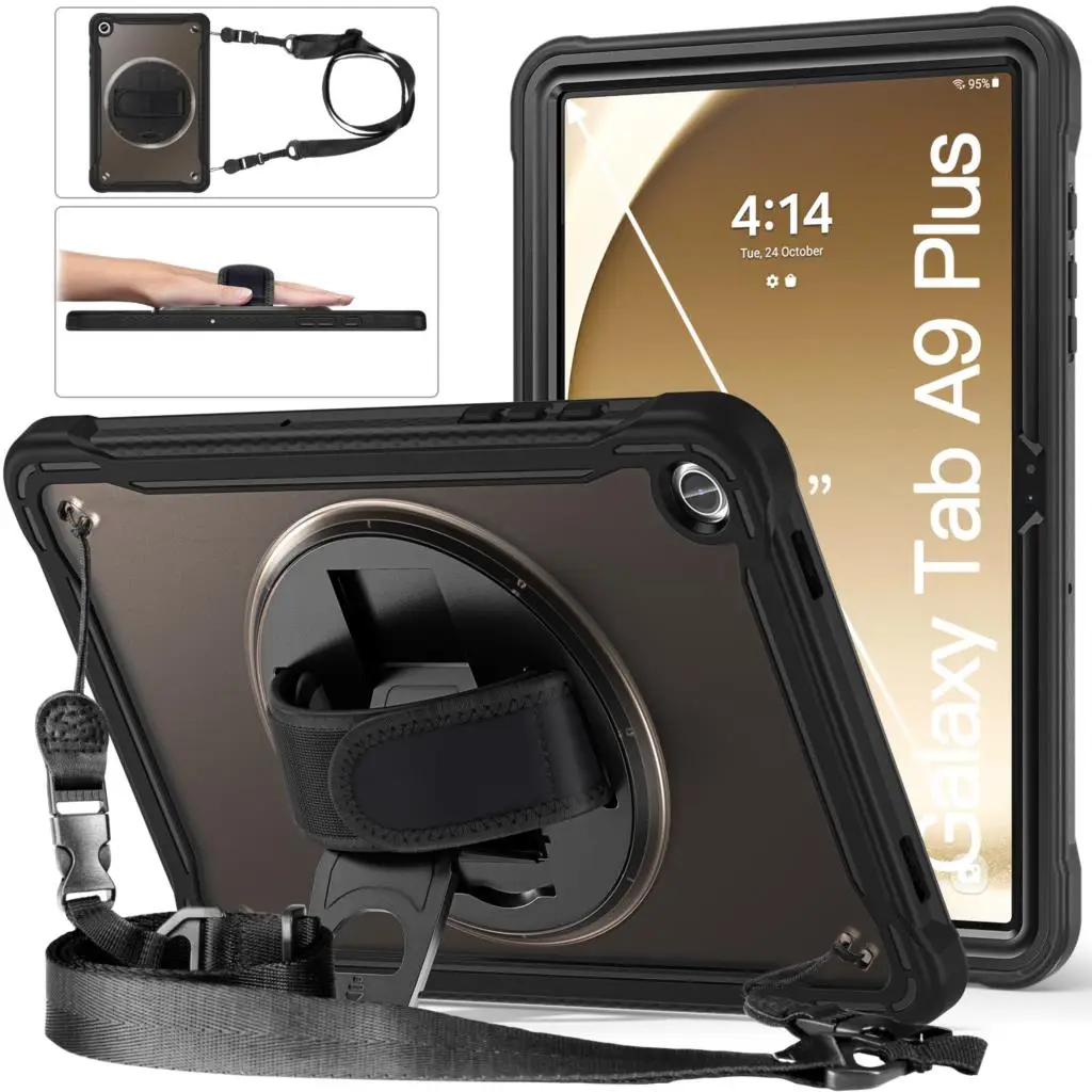 

Чехол повышенной прочности для Samsung Galaxy Tab A9 SM-X110 X115 X117 Plus SM-X210 X216 X218, вращающийся чехол-подставка с ремешком на плечо