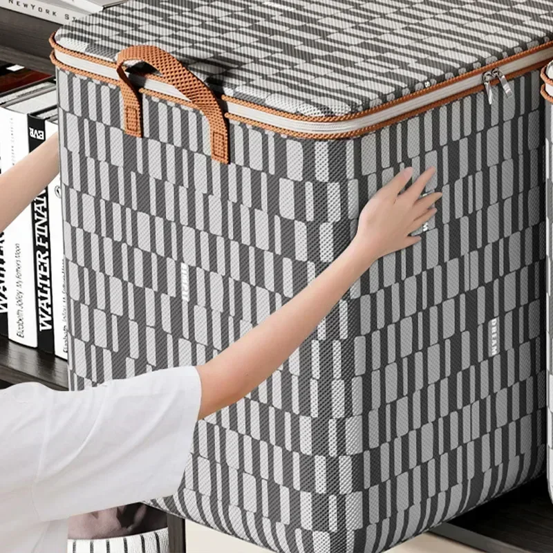 180L Storage Clothes Bins with Fabric Houndstooth Lids Container Organizers Saving Space Bags Quilt Wardrobe Bag Closet Handle 3