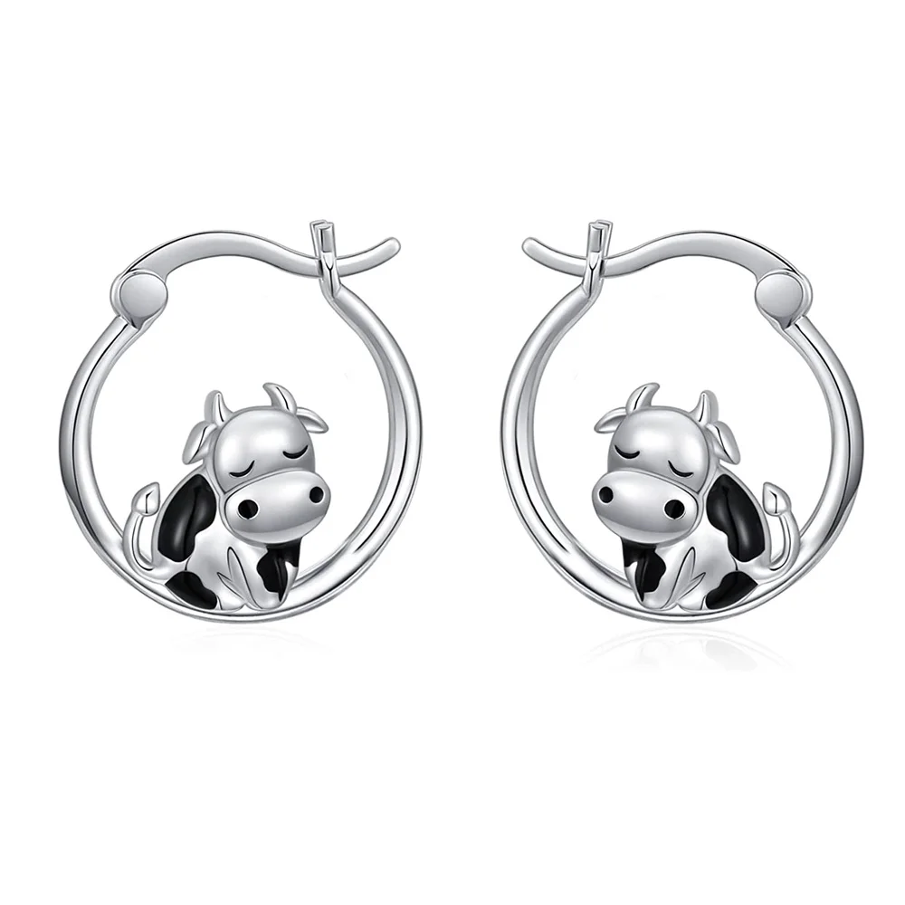 

Cow Hoop Earring Trendy Funny Exquisite Silver Color Animal Earring Cute Jewelry for Girl Woman Valentine's Day Present