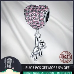 925 Sterling Silver Crystal Heart Charms Bear Beads  Fit Original  Bracelets Bangle DIY Women Designer For Making Jewelry Gift