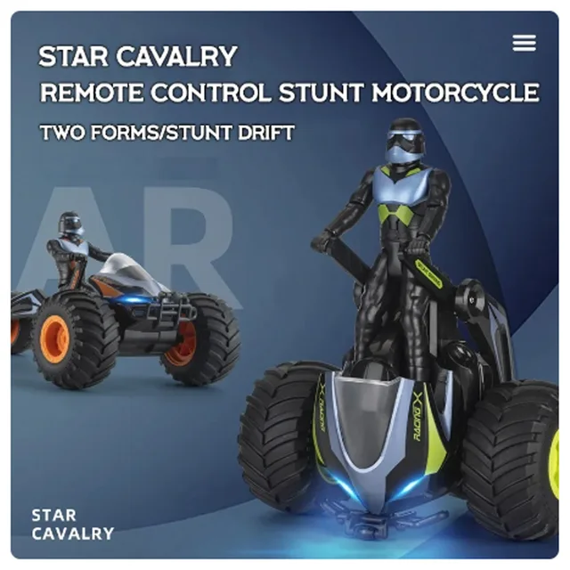 Free Shipping RC Car 2.4G Remote Control Motorcycle Two Forms 360°stunt Rotation Lighting Sound STAR CAVALRY Children's Toy Gift 1