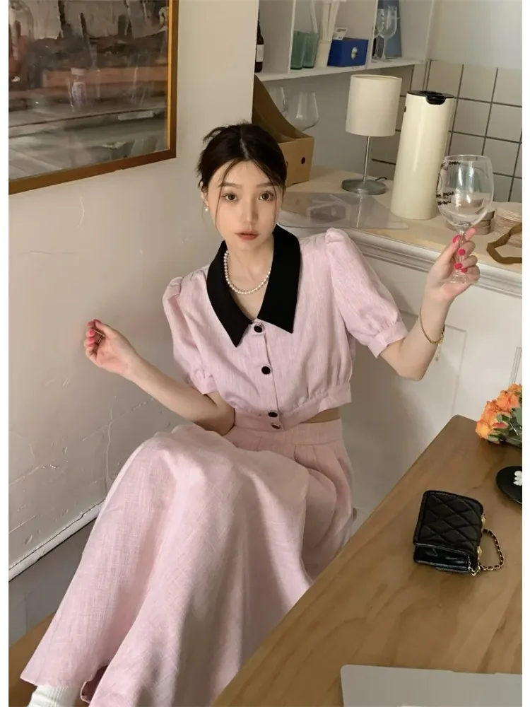 

Insozkdg Skirt Suits in-Stock Affordable Korean Style Fitted Chic Jacket + High-Waist Versatile Midi Skirt Co-ord Set Female