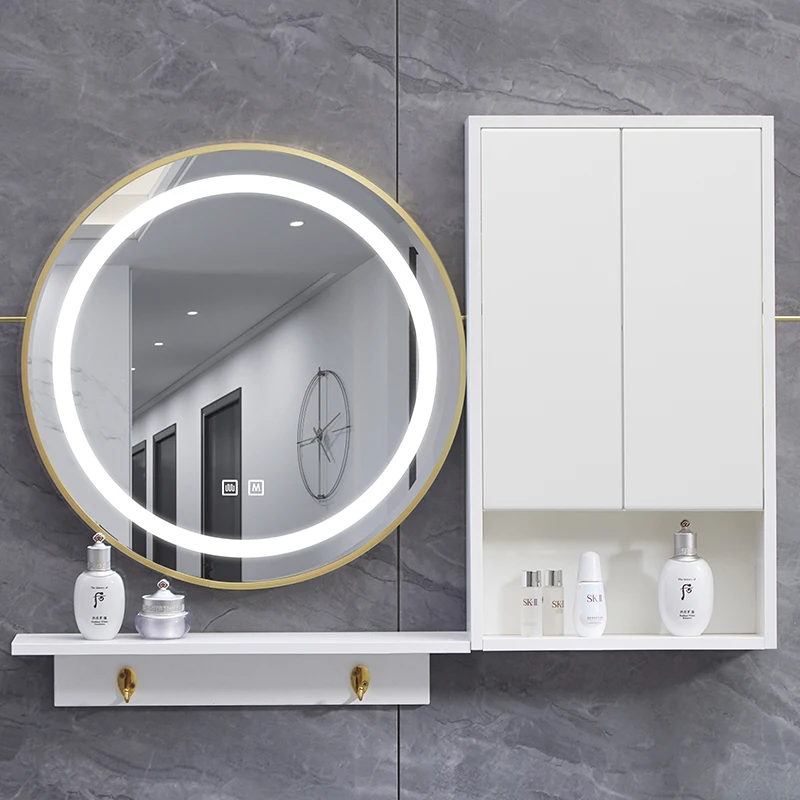 Round Led Lights Cabinets Mirror Storage Rack Space Saving Modular Bathroom Cabinets Modern Organizer Mobili Da Bagno Furniture