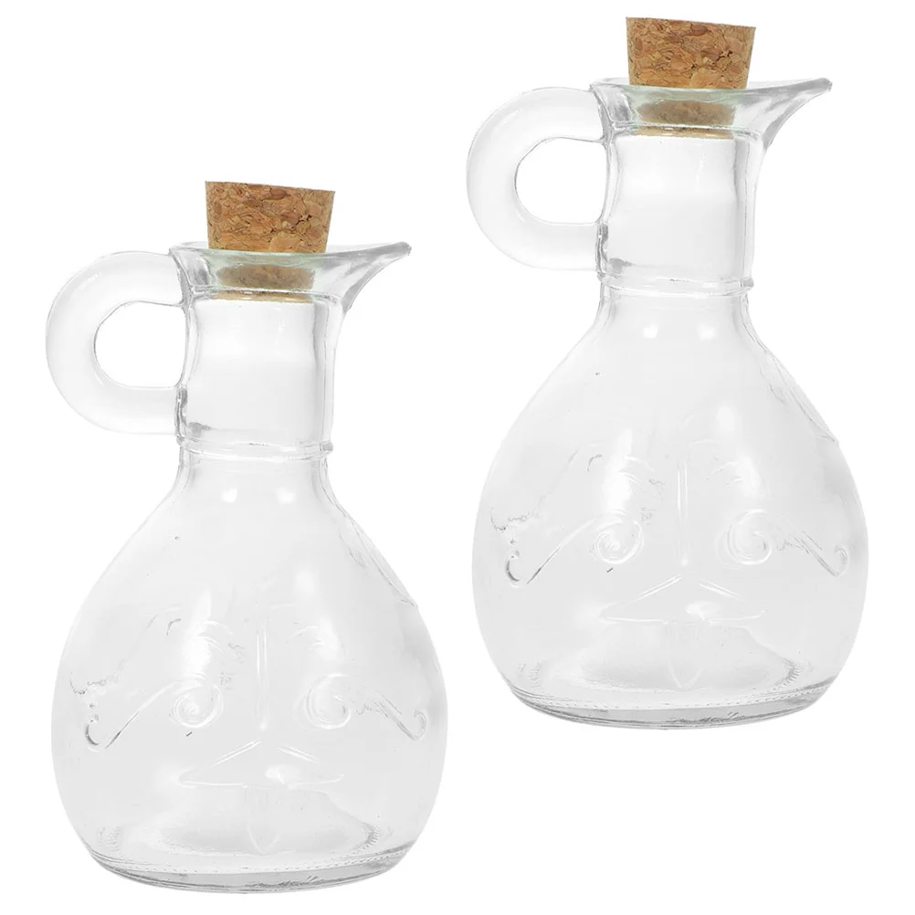 

2 Pcs Glass Oil Bottle Syrup Dispenser Kitchen Soy Sauce Salad Dressing Small Condiment Transparent Container Seasoning Round