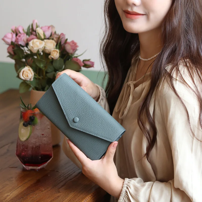 New women casual cow leather handbag short card holder woman clutches female vintage pocket handhold bag for women - 2
