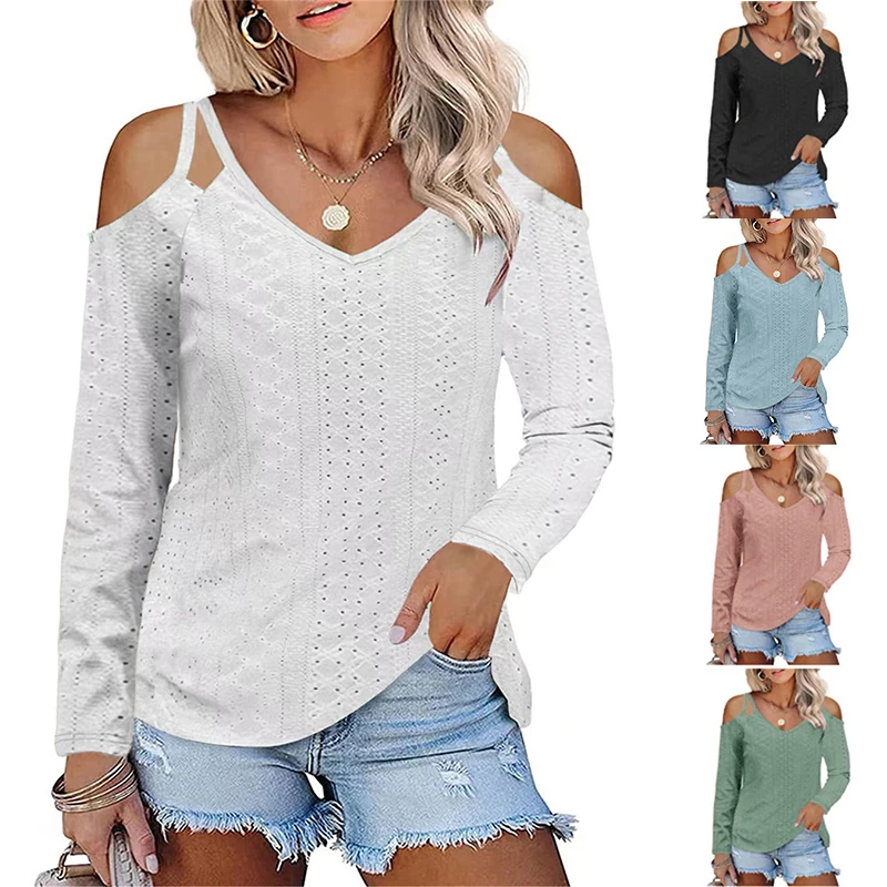 

Элегантный женский свободный Однотонный пуловер с V-образным вырезом и открытыми плечами