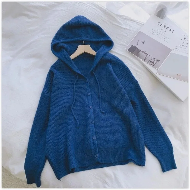 Korean Fashion Thin Loose Hoodies Women Long Sleeve Button Hooded Sweatshirts Spring Autumn All-Match Casual Bottoming Sweaters
