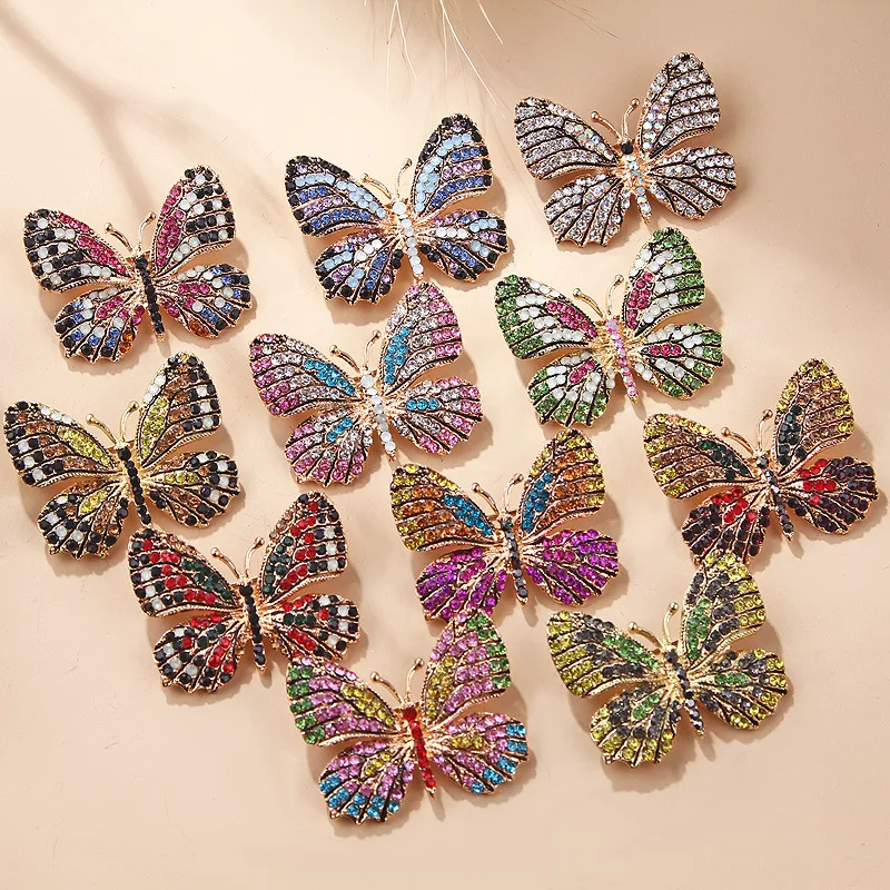 Broche de mariposa colorido para mujer, broches con diamantes de imitación de cristal, esmalte de insectos, alfileres de mochila, regalos de joyería, fiesta de boda