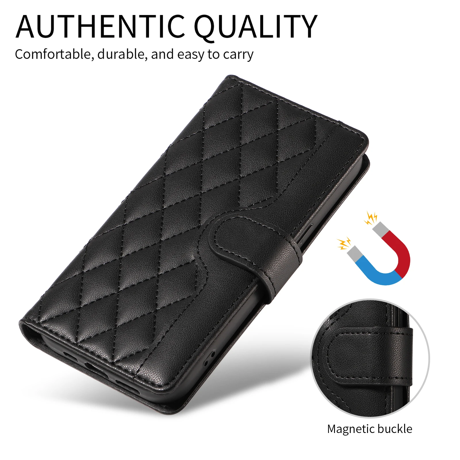 Leather Flip Case with Hand Strap and Wrist Wallet - Features 3 Card Slots