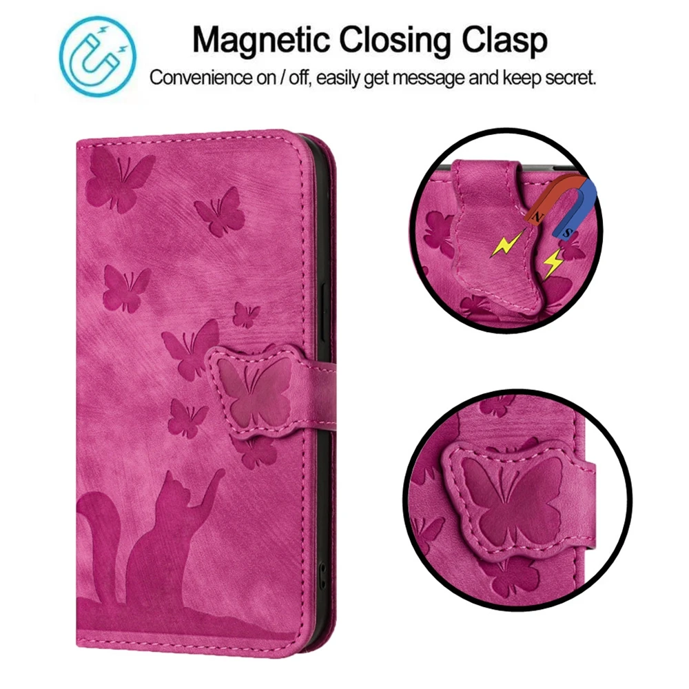 Cute Cat PU Leather Wallet Phone Case - Stylish Flip Back Cover