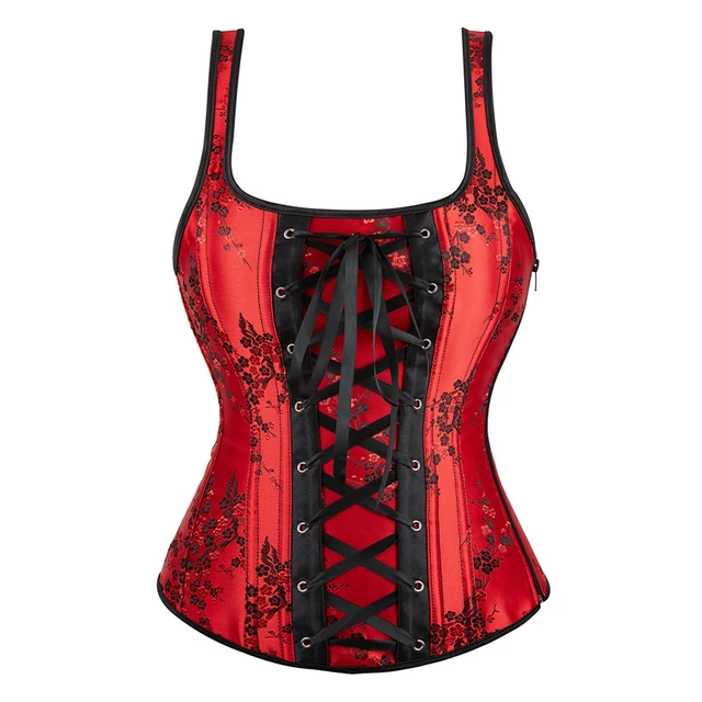 Corset Top Bustier Strap Embroidery Flower Plus Size Overbust Corselet  Burlesque Sexy Lingerie Women Red Black DropShipping - AliExpress